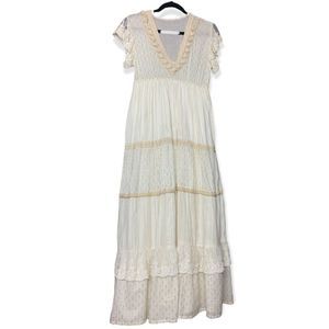 Z&L Europe. Cream w/ gold embroidery lace tiered maxi dress. Reposhing.